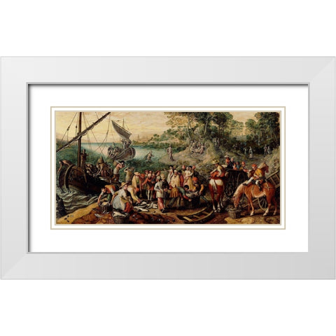 The Miraculous Draught of Fishes White Modern Wood Framed Art Print with Double Matting by Beuckelaer, Joachim