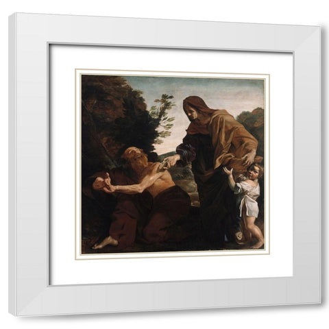 Elijah Receiving Bread from the Widow of Zarephath White Modern Wood Framed Art Print with Double Matting by Lanfranco, Giovanni