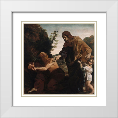Elijah Receiving Bread from the Widow of Zarephath White Modern Wood Framed Art Print with Double Matting by Lanfranco, Giovanni