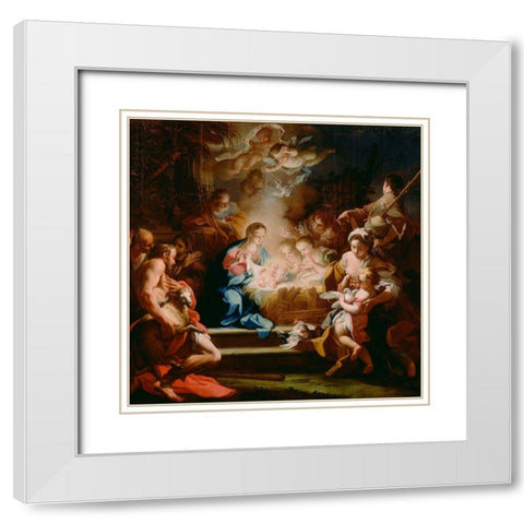 The Adoration of the Shepherds White Modern Wood Framed Art Print with Double Matting by Conca, Sebastiano