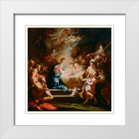 The Adoration of the Shepherds White Modern Wood Framed Art Print with Double Matting by Conca, Sebastiano