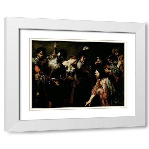Christ and the Adulteress White Modern Wood Framed Art Print with Double Matting by de Boulogne, Valentin