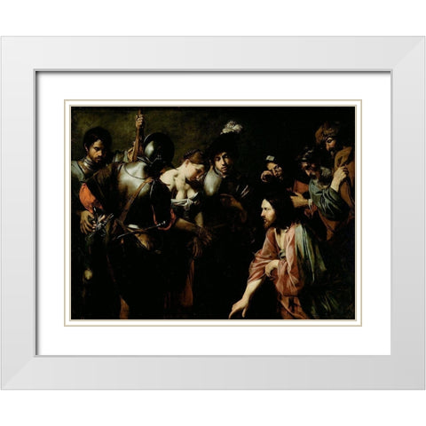 Christ and the Adulteress White Modern Wood Framed Art Print with Double Matting by de Boulogne, Valentin