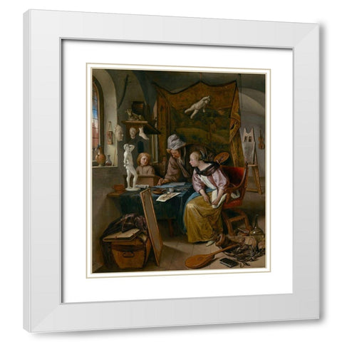 The Drawing Lesson White Modern Wood Framed Art Print with Double Matting by Steen, Jan