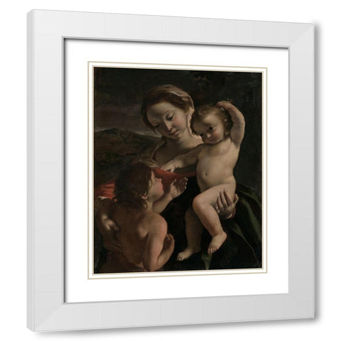 Madonna and Child with the Infant Saint John the Baptist White Modern Wood Framed Art Print with Double Matting by Lanfranco, Giovanni