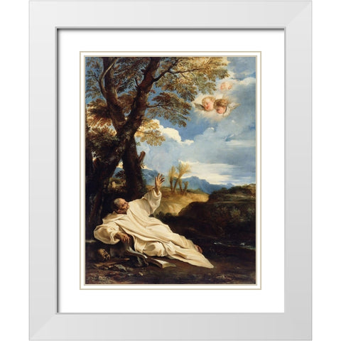 The Vision of Saint Bruno White Modern Wood Framed Art Print with Double Matting by Mola, Pier Francesco