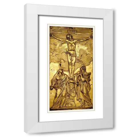 Tabernacle Door with the Crucifixion White Modern Wood Framed Art Print with Double Matting by Mochi, Francesco