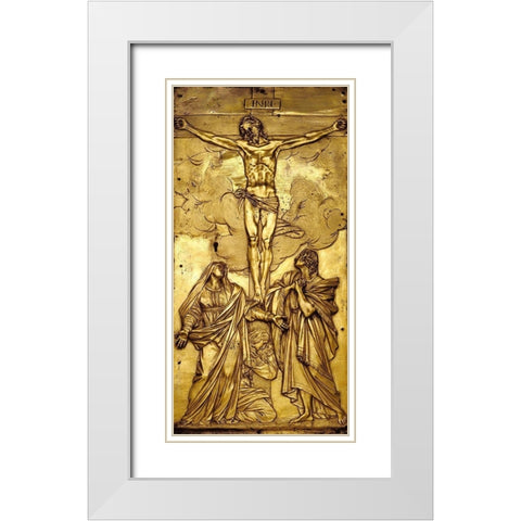 Tabernacle Door with the Crucifixion White Modern Wood Framed Art Print with Double Matting by Mochi, Francesco