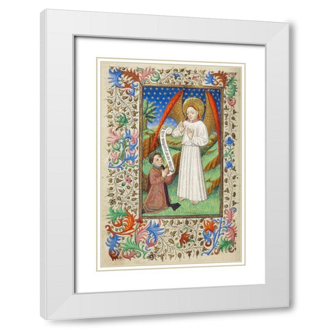 A Patron and his Guardian Angel White Modern Wood Framed Art Print with Double Matting by Unknown 15th Century French Illuminator