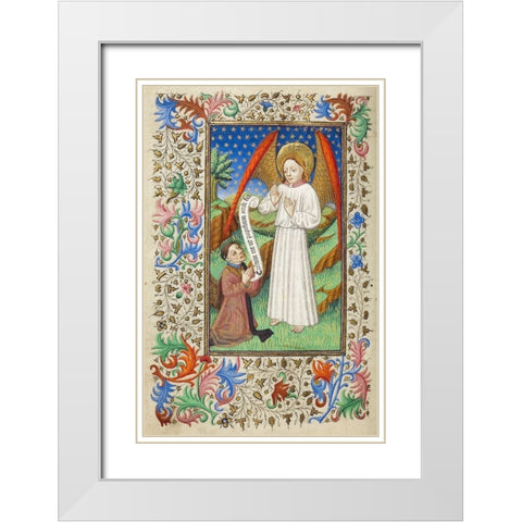 A Patron and his Guardian Angel White Modern Wood Framed Art Print with Double Matting by Unknown 15th Century French Illuminator