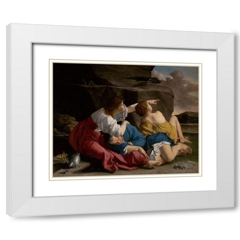 Lot and his Daughters White Modern Wood Framed Art Print with Double Matting by Gentileschi, Orazio