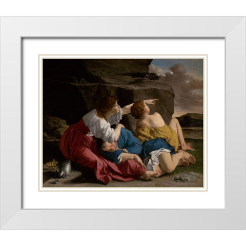 Lot and his Daughters White Modern Wood Framed Art Print with Double Matting by Gentileschi, Orazio