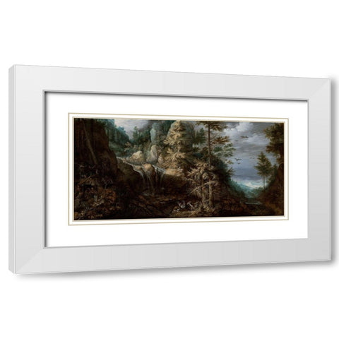 Landscape with the Temptation of Saint Anthony White Modern Wood Framed Art Print with Double Matting by Savery, Roelandt