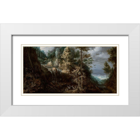 Landscape with the Temptation of Saint Anthony White Modern Wood Framed Art Print with Double Matting by Savery, Roelandt