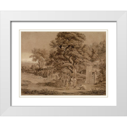 Landscape with Abraham and the Three Angels in the Valley of Mambre White Modern Wood Framed Art Print with Double Matting by Koch, Joseph Anton