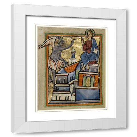 The Second Temptation White Modern Wood Framed Art Print with Double Matting by Unknown 12th Century English Illuminator