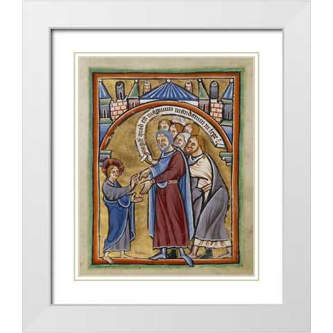 Christ Among the Doctors White Modern Wood Framed Art Print with Double Matting by Unknown 12th Century English Illuminator