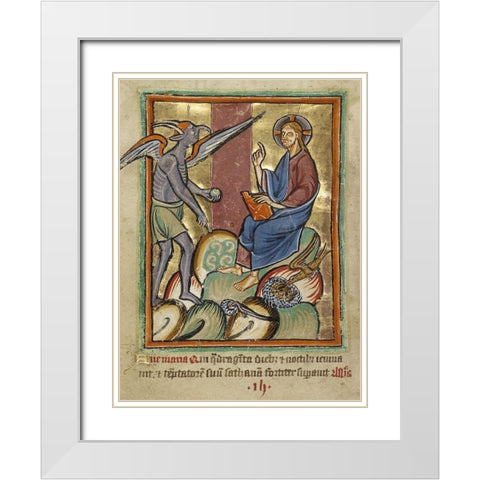 The First Temptation White Modern Wood Framed Art Print with Double Matting by Unknown 12th Century English Illuminator