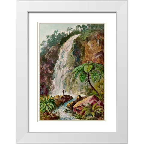 Wasserfall von Tjiburrum Am Vulkan Pangerango in Java White Modern Wood Framed Art Print with Double Matting by Haeckel, Ernst