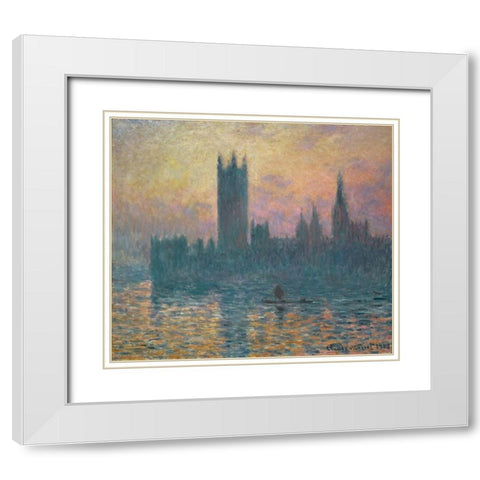 The Houses of Parliament, Sunset, 1903 White Modern Wood Framed Art Print with Double Matting by Monet, Claude