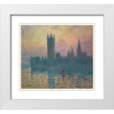 The Houses of Parliament, Sunset, 1903 White Modern Wood Framed Art Print with Double Matting by Monet, Claude