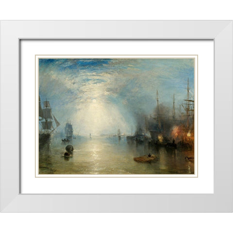 Keelmen Heaving in Coals by Moonlight, 1835 White Modern Wood Framed Art Print with Double Matting by Mallord, Joseph