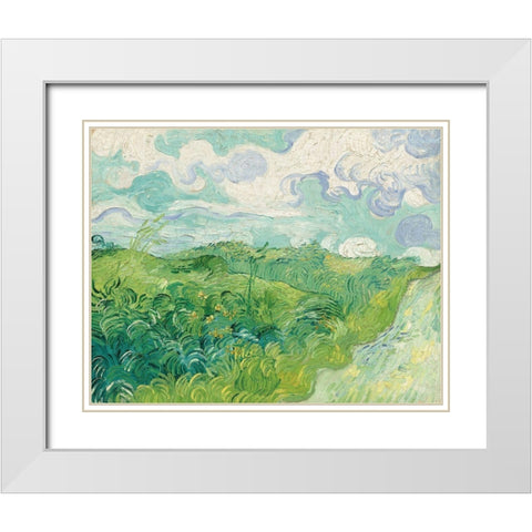 Green Wheat Fields, Auvers, 1890 White Modern Wood Framed Art Print with Double Matting by van Gogh, Vincent