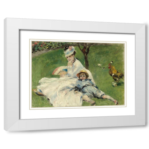 Madame Monet and Her Son White Modern Wood Framed Art Print with Double Matting by Renoir, Pierre-Auguste