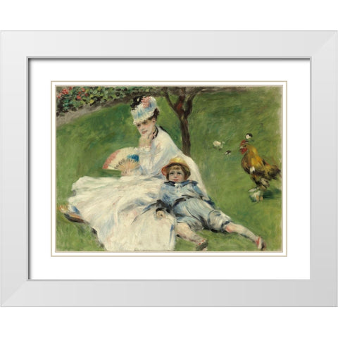 Madame Monet and Her Son White Modern Wood Framed Art Print with Double Matting by Renoir, Pierre-Auguste
