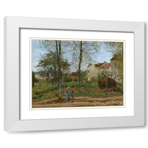 Houses at Bougival (Autumn) White Modern Wood Framed Art Print with Double Matting by Pissarro, Camille
