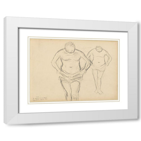 Copies of Cezannes Bathers White Modern Wood Framed Art Print with Double Matting by Degas, Edgar