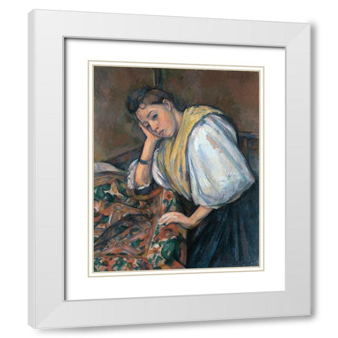 Young Italian Woman at a Table White Modern Wood Framed Art Print with Double Matting by Cezanne, Paul