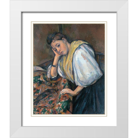 Young Italian Woman at a Table White Modern Wood Framed Art Print with Double Matting by Cezanne, Paul