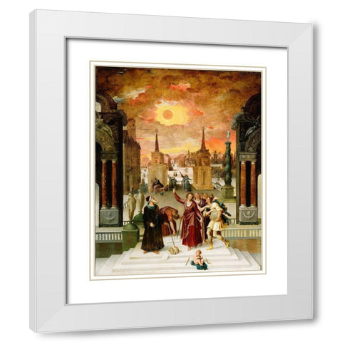 Dionysius the Areopagite Converting the Pagan Philosophers White Modern Wood Framed Art Print with Double Matting by Caron, Antoine