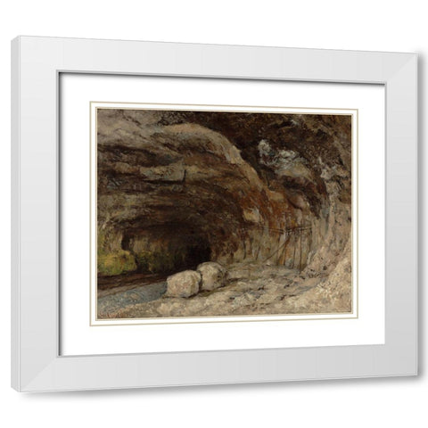 Grotto of Sarrazine near Nans-sous-Sainte-Anne White Modern Wood Framed Art Print with Double Matting by Courbet, Gustave