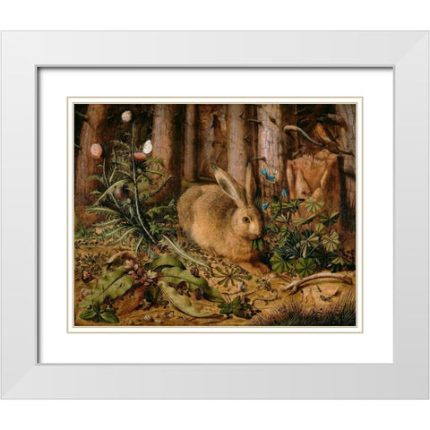 A Hare in the Forest White Modern Wood Framed Art Print with Double Matting by Hoffmann, Hans