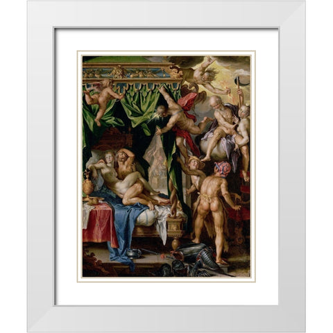 Mars and Venus Surprised by Vulcan White Modern Wood Framed Art Print with Double Matting by Wtewael, Joachim