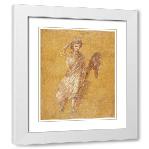 Fragment of a Yellow Fresco Panel with Muse White Modern Wood Framed Art Print with Double Matting by Unknown 1st Century Roman Artisan