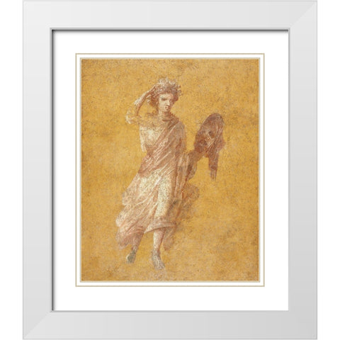 Fragment of a Yellow Fresco Panel with Muse White Modern Wood Framed Art Print with Double Matting by Unknown 1st Century Roman Artisan