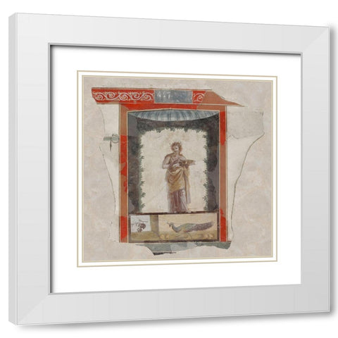 Fresco Depicting a Woman (Maenad) Holding a Dish, Peacock and Fruit Below White Modern Wood Framed Art Print with Double Matting by Unknown 1st Century Roman Artisan