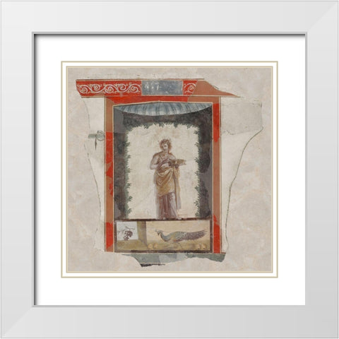 Fresco Depicting a Woman (Maenad) Holding a Dish, Peacock and Fruit Below White Modern Wood Framed Art Print with Double Matting by Unknown 1st Century Roman Artisan