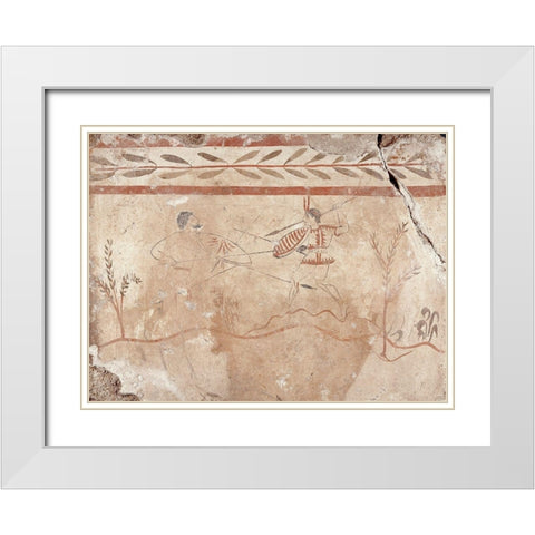 Fresco Panel with Two Warriors White Modern Wood Framed Art Print with Double Matting by Unknown 4th Century BCE Greek Artisan