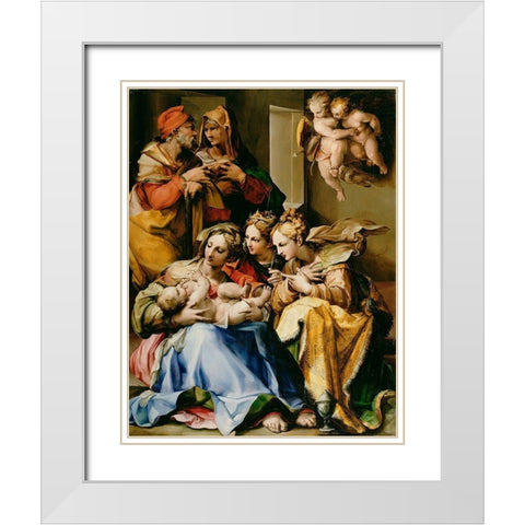 Holy Family with Saints Anne, Catherine of Alexandria, and Mary Magdalene White Modern Wood Framed Art Print with Double Matting by Nosadella