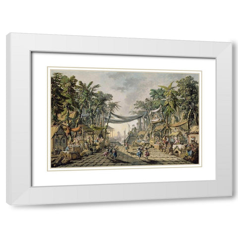 Market Scene in an Imaginary Oriental Port White Modern Wood Framed Art Print with Double Matting by Pillement, Jean-Baptiste