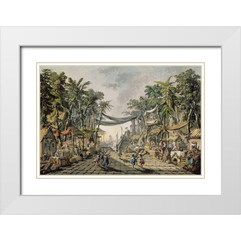 Market Scene in an Imaginary Oriental Port White Modern Wood Framed Art Print with Double Matting by Pillement, Jean-Baptiste
