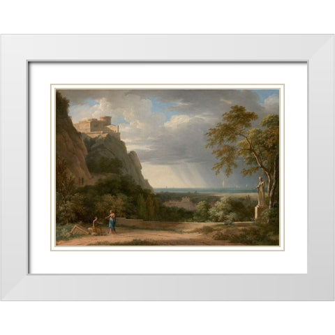Classical Landscape with Figures and Sculpture White Modern Wood Framed Art Print with Double Matting by de Valenciennes, Pierre-Henri