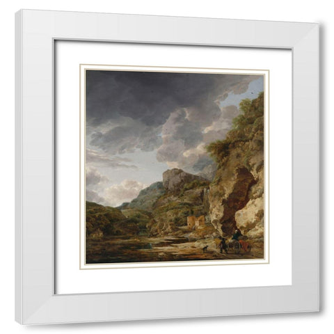 Mountain Landscape with River and Wagon White Modern Wood Framed Art Print with Double Matting by Nauwincx, Herman