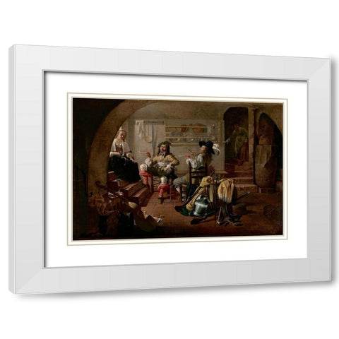 Interior with Soldiers and Women White Modern Wood Framed Art Print with Double Matting by Duck, Jacob
