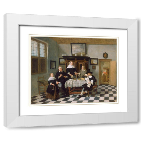 Family Group in an Interior White Modern Wood Framed Art Print with Double Matting by van Brekelenkam, Quiringh Gerritsz