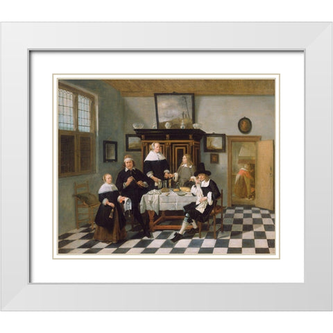 Family Group in an Interior White Modern Wood Framed Art Print with Double Matting by van Brekelenkam, Quiringh Gerritsz
